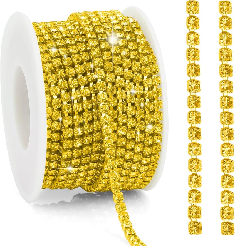 Liwidon Rhinestone Chain 10 Yards Rhinestone Trim Yellow Bling Diamond Rhinestones Strips 3mm Glitter Bling Crystal Rhinestones Close Chains Claw Cup Chains Trim for Sewing DIY Crafting Jewelry Clothes - Image 1